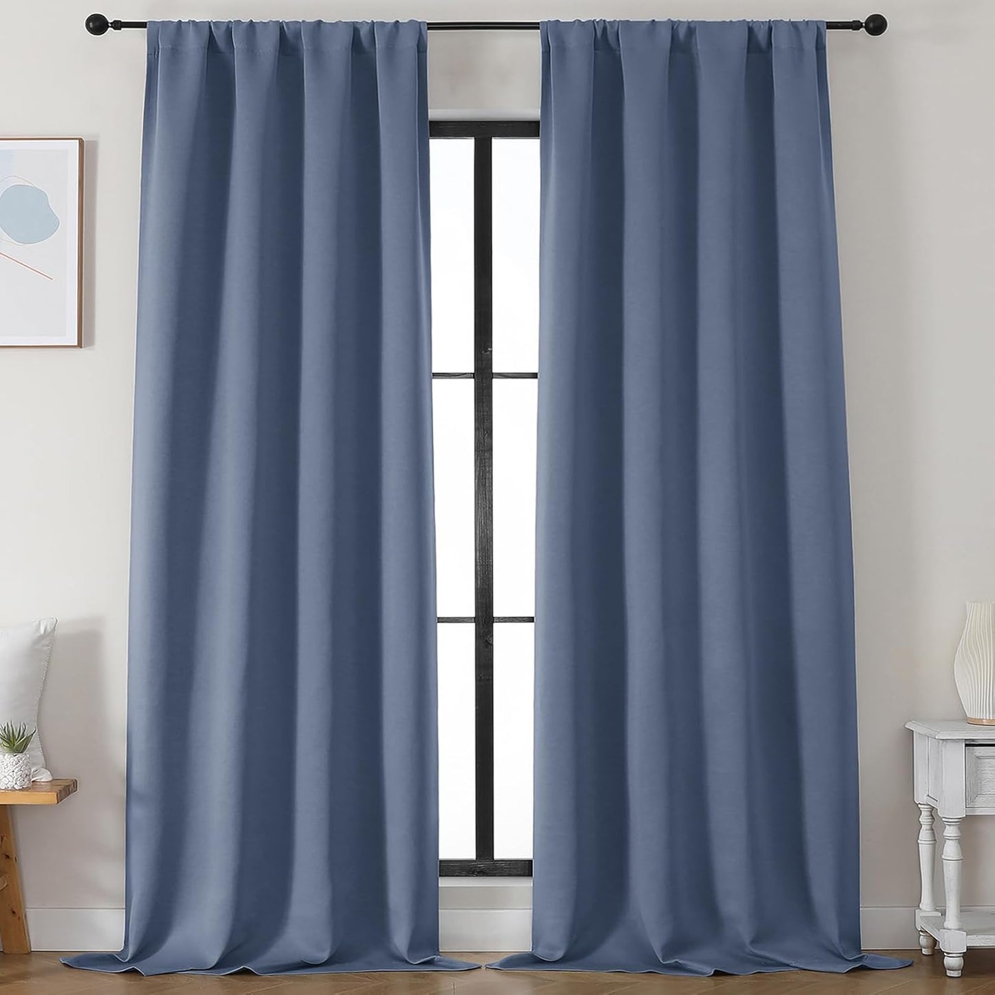 Simplebrand Ava Sage Green Blackout Curtains for Bedroom 63 Inch Length 2 Panels Set, Solid Thermal Insulated Energy Saving Rod Pocket Window Treatment Curtains Blackout Drapes, W40 x L63 Inch, Sage - Colors A