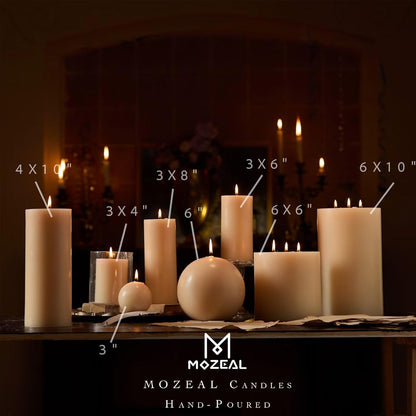 MOZEAL 3" x 4" Hand-Poured Unscented Candle,Dripless Pillar Candle Set of 3,Long Clean Burning,Approx 72 Hours Burn Time,Rustic Country Style,Wedding,Dinner,Christmas and Home Decor,White