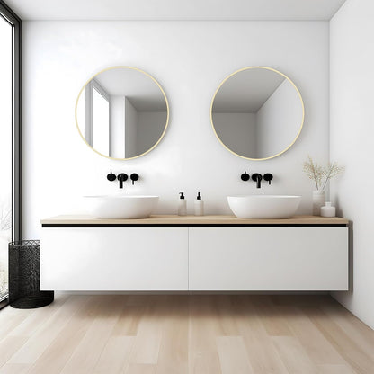 WallBeyond Wood Round Mirror with Wood Frame 24 inch Circle Wall Mirror for Bathroom Round Wall Mirror for Wall Decor, Vanity, Entryway Living Room (Walnut)