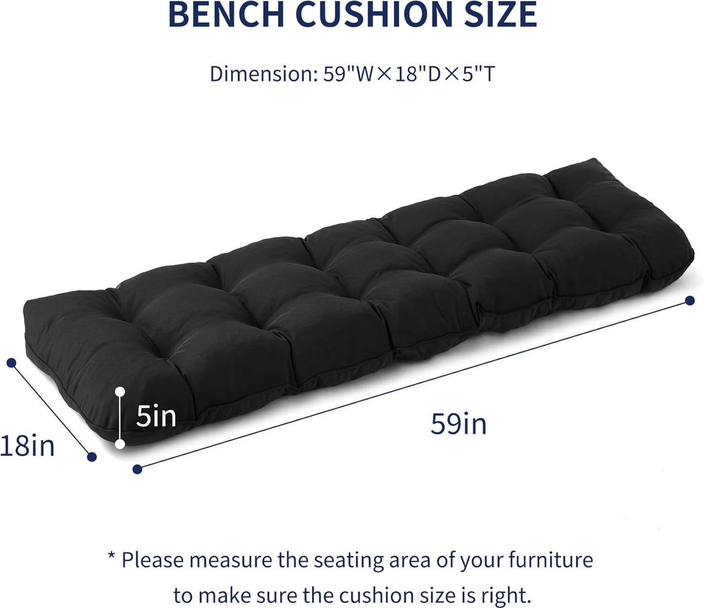 IPYNBAP Outdoor Bench Cushion, 48x18x5 Inch, Waterproof Bench Cushion for Outdoor/Indoor Furniture, Tufted Patio Bench Seat Cushion, Fade Resistant Outdoor Cushions for Porch Swing Couch, Navy Blue
