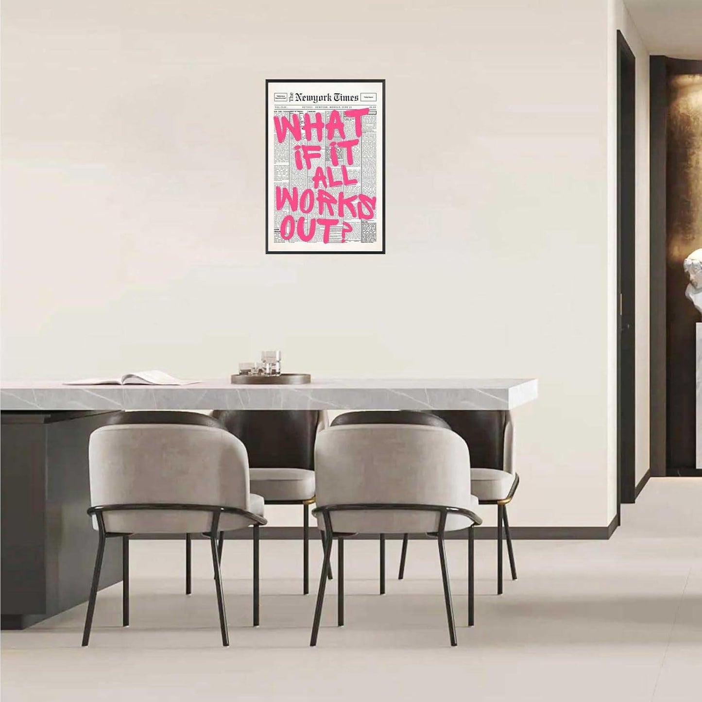 Retro Black And White Newspaper Poster What If It All Works Out Canvas Wall Art Positive Affirming Quote Minimalist Prints Painting For Home Bedroom Dorm Wall Decor 12x16in Unframed