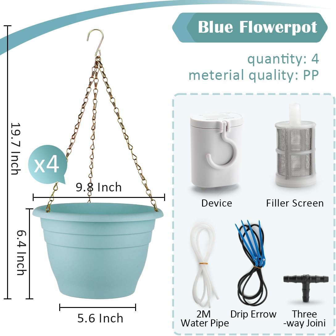 RooTrimmer Hanging Planters for Indoor Outdoor Plants 8 and 10 Inch, 4 Packs Hanging Flower Pot with Drainage Holes, Self-Watering Hanging Basket Perfect for Home, Office and Garden, White