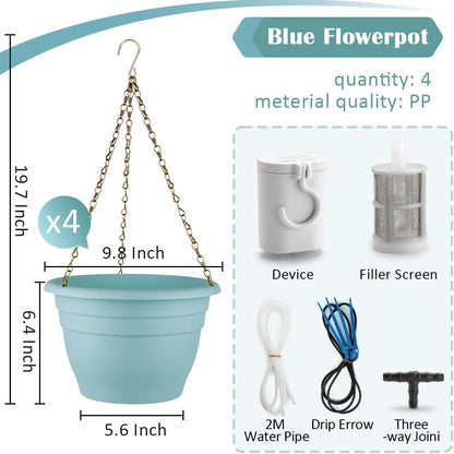 RooTrimmer Hanging Planters for Indoor Outdoor Plants 8 and 10 Inch, 4 Packs Hanging Flower Pot with Drainage Holes, Self-Watering Hanging Basket Perfect for Home, Office and Garden, White