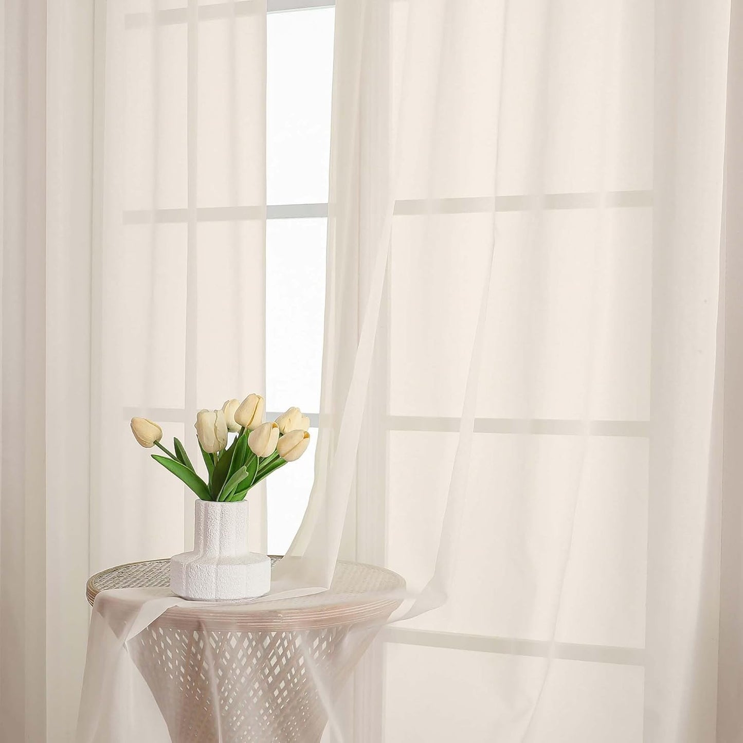 Chyhomenyc Sheer White Valances for Windows 2 Pack, Small Window Curtains for Living Room Bathroom Cafe Laundry Basement, Modern Top Dual Rod Pocket Voile Curtain, 42W x 14L inches, White - Colors A