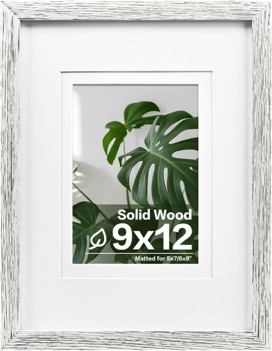 Egofine 12x16 Picture Frame Black, Covered by Plexiglass Made of Solid Wood, Display Pictures 9x12 and 11x14 with Mat or 12x16 Without Mat, for Wall Mounting Photo Frame - Colors B