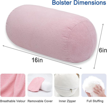 1 MIDDLE ONE Round Cylinder Bolster Pillow with Removable Velvet Cover, Tube Roll Cervical Pillow for Head, Neck, Back and Legs Support, 13" x 6", Grey