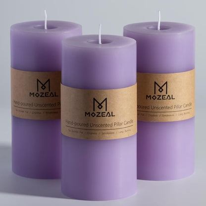 MOZEAL 3" x 4" Hand-Poured Unscented Candle,Dripless Pillar Candle Set of 3,Long Clean Burning,Approx 72 Hours Burn Time,Rustic Country Style,Wedding,Dinner,Christmas and Home Decor,White