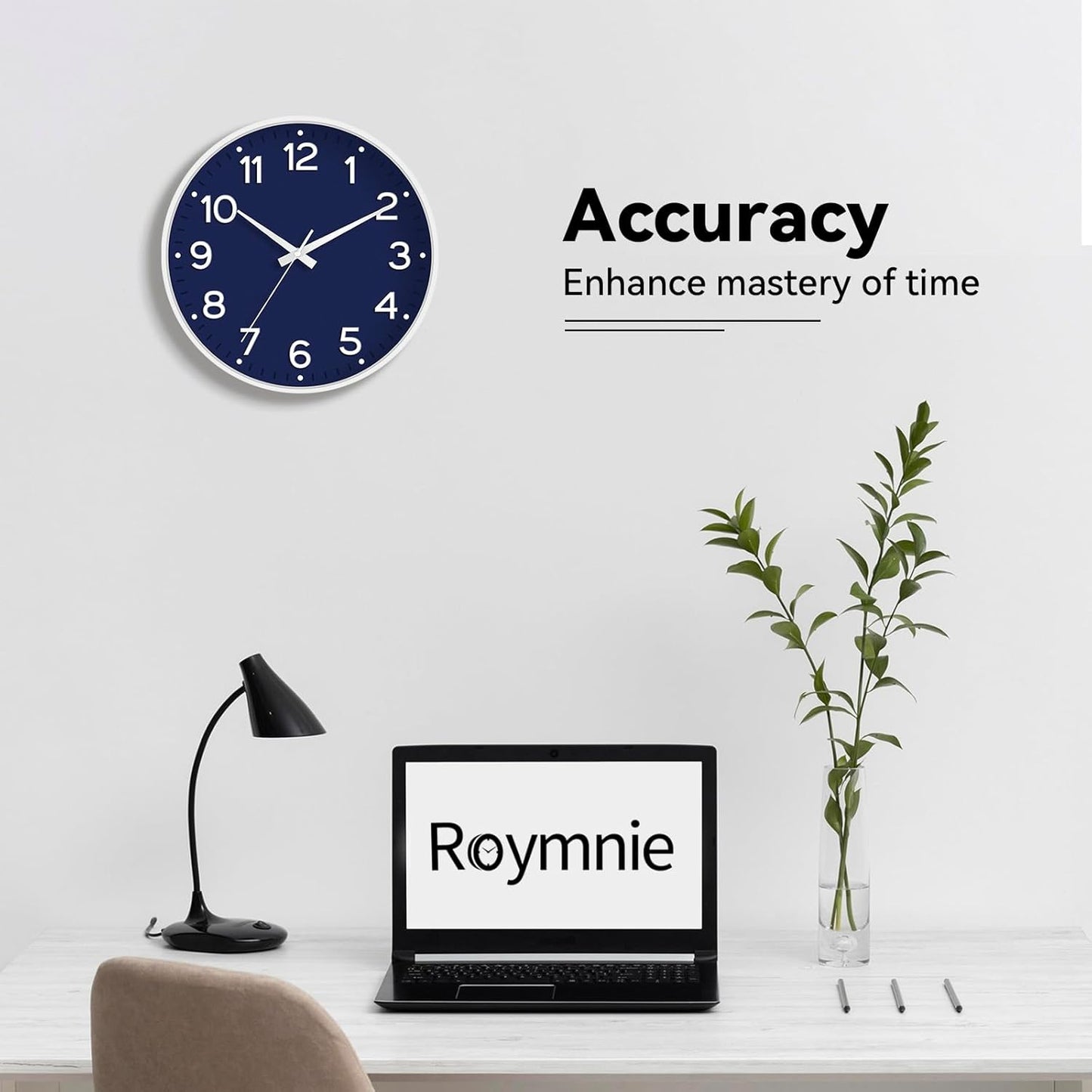 Roymnie Wall Clock Green, Silent Wall Clocks Battery Operated 8 Inch-Modern Non Ticking Analog Clock Decorative for Kitchen Office Bathroom Bedroom(Gold)