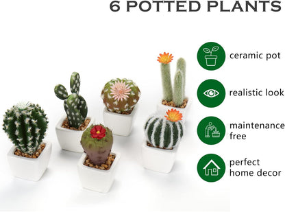 Oairse Mini Artificial Cactus Plants in Terracotta Pots 4 Pcs Potted Faux Succulents in Pots Fake Potted Plants Cactus Decor Small Artificial Plants for Home Decor Indoor Office Desk Tabletop Shelf