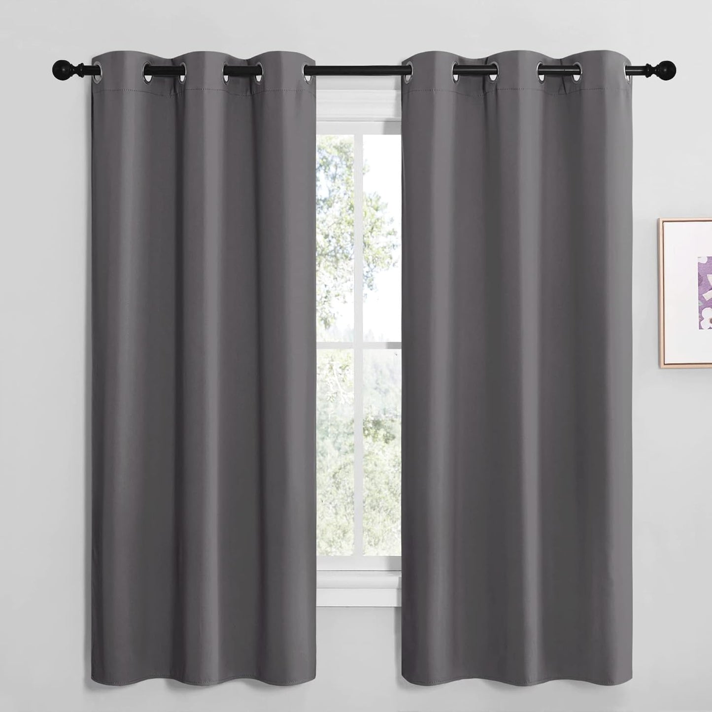 NICETOWN Halloween Pitch Black Solid Thermal Insulated Grommet Blackout Curtains/Drapes for Bedroom Window (2 Panels, 42 inches Wide by 63 inches Long, Black) - Colors E