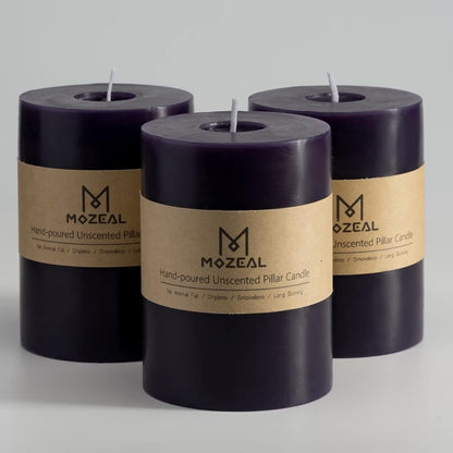 MOZEAL 3" x 4" Hand-Poured Unscented Candle,Dripless Pillar Candle Set of 3,Long Clean Burning,Approx 72 Hours Burn Time,Rustic Country Style,Wedding,Dinner,Christmas and Home Decor,White