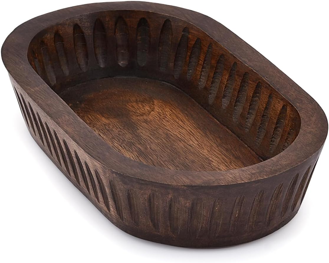 Samhita Mango Wood Decorative Bowls for Home Décor, Decorative Long Wooden Bowl for Table Centerpiece (10" x 6" x 2")