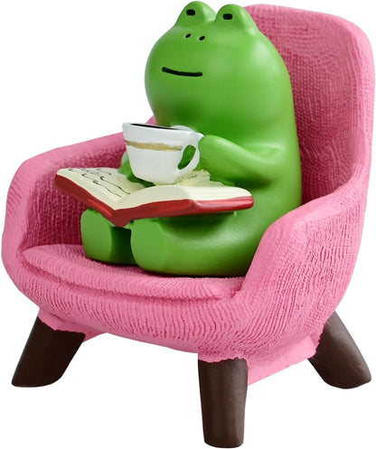 Mevodeata Cute Mini Frog Figurine with Small Sofa Resin Figure for Office Home Decor for Frog Lovers (Rocking Chair)
