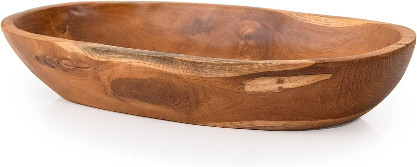 ANDALUCA Teak Wood Large Oval Decorative Dough Bowl 18in