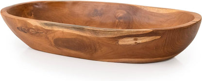 ANDALUCA Teak Wood Large Oval Decorative Dough Bowl 18in