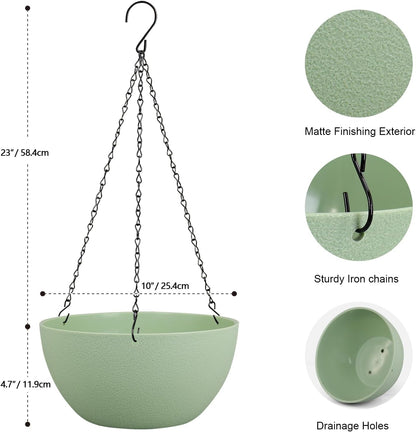Meowell 10 inch Hanging Planters for Indoor Outdoor Plants, 2 Pack Hanging Flower Pots with Drainage Holes and Chain for Garden Porch, Plastic Hanging Baskets for House Plants, Speckled Grey