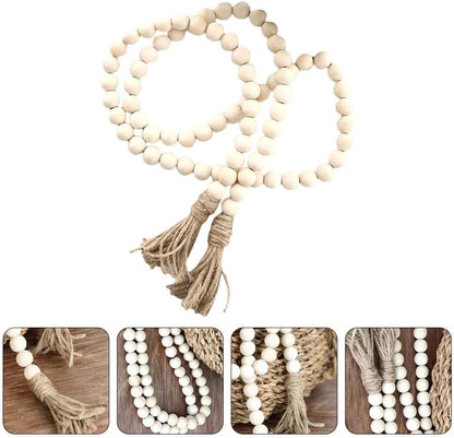 IMIKEYA Wooden Beads Garland: Farmhouse Wood Bead Garland with Tassels Boho Wall Hanging for Home Decor Tiered Tray Rustic Wood Prayer for Coffee Table Decor