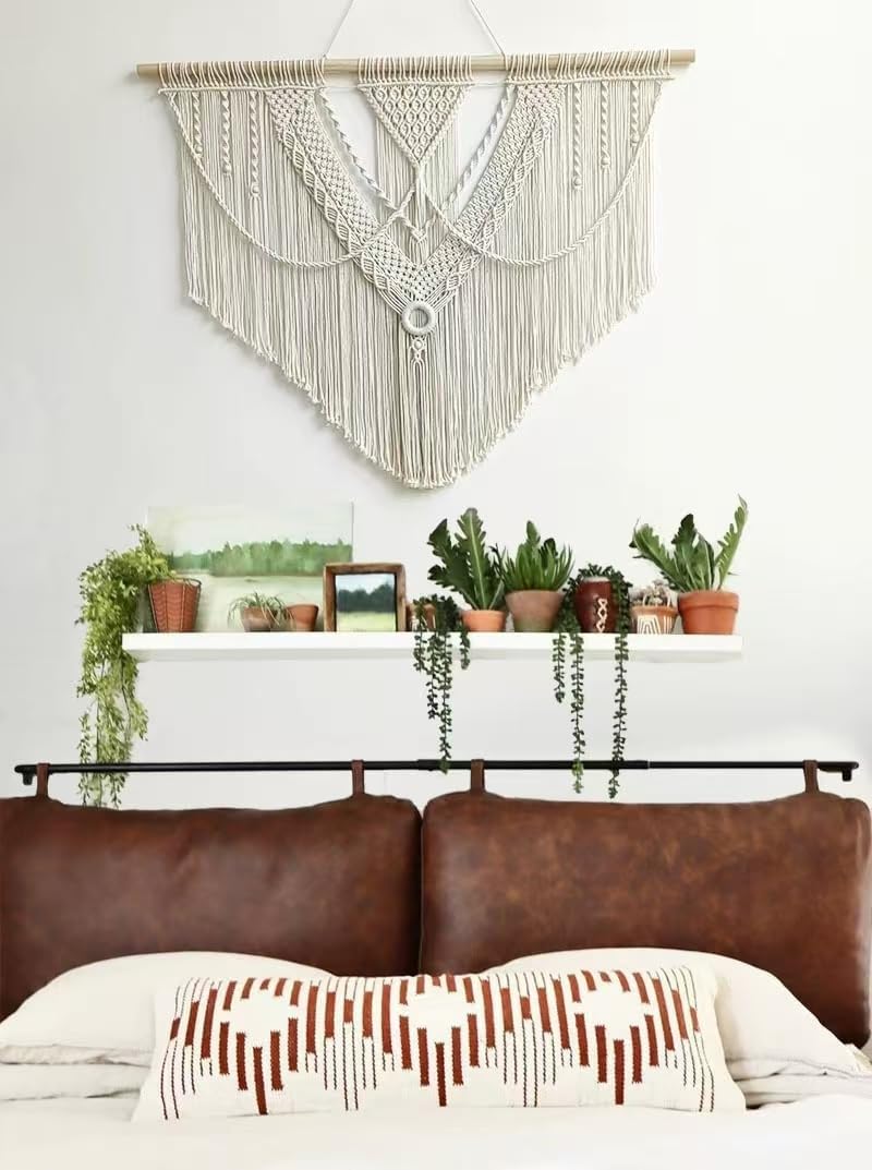 oiikain Large Handmade Boho Macrame Wall Hanging Tapestry - Chic Bohemian Woven Home Decor art for Living Room, Bedroom, and Wedding Parties (Beige, twelve rhombus)