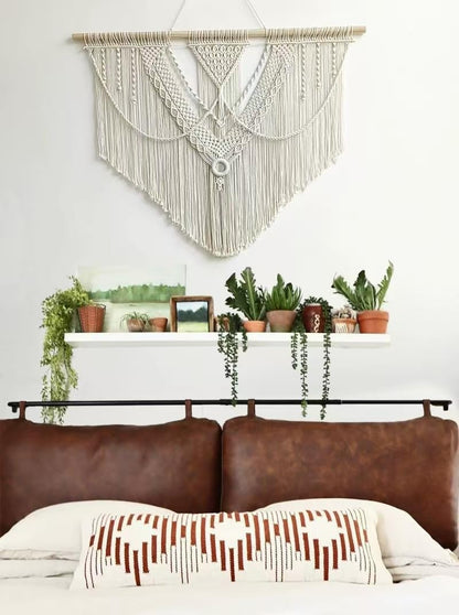 oiikain Large Handmade Boho Macrame Wall Hanging Tapestry - Chic Bohemian Woven Home Decor art for Living Room, Bedroom, and Wedding Parties (Beige, twelve rhombus)