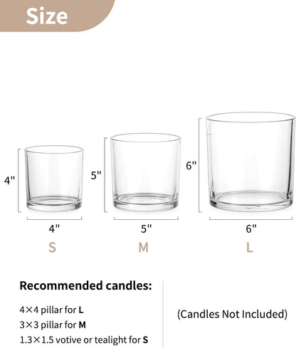 NUPTIO Hurricane Glass Candle Holders: Set of 3 Thick Glass Large Pillar Candle Holder - Clear Vases for Wedding Table Centerpieces Decor