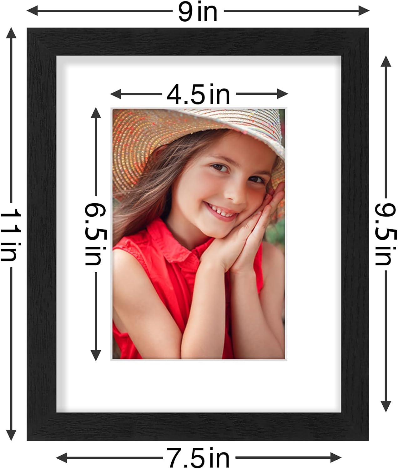 Vittanly 8x10 Picture Frames Set of 9, Shatter Resistant Plexiglass, Display 5x7 Pictures with Mat or 8x10 without Mat, Photo Frames for Wall or Tabletop, Engineered Wood, Black - Colors B