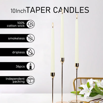 30-Pack 10-Color Taper Candles - 10 Inch Dripless & 10-Hour Burn｜Wedding/Birthday/Home Decor with Premium Wax