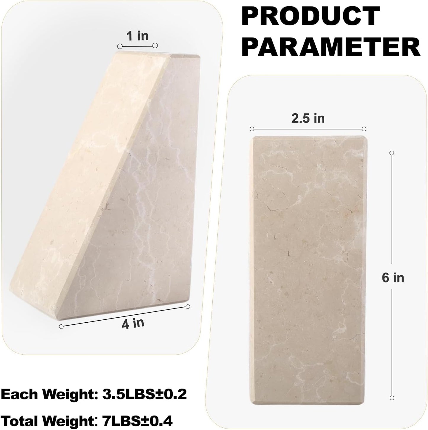 Karibiber Travertine Bookends for Heavy Books, Marble Decorative Bookends for Shelves, Heavy-Duty Stone Book Ends for Hardback Book & Cookbooks, Unique Book Stopper & Holder, Travertino Italy