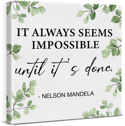 Inspirational Farmhouse Canvas Print Wall Art Decor One Small Positive Thought in the Morning Can Change Your Whole Day Sign Painting Plaque Rustic Home Decoration (8 X 8 Inches, Framed)