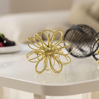 5.5" Gold Metal Geometric Sculpture, Modern Square Decorative Sphere, Small Tabletop Decoration Ball for Home Office Table Shelf Living Room Bedroom Desk Decor
