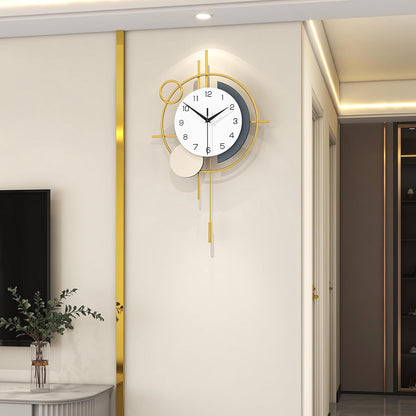 Wall Clock for Living Room Decor Decorative Wall Clock with Pendulum Silent Quartz Battery Operated Black Metal Large Clock for Dining Room,Kitchen,Home,Bathroom,Bedroom,13.8x21.3 in