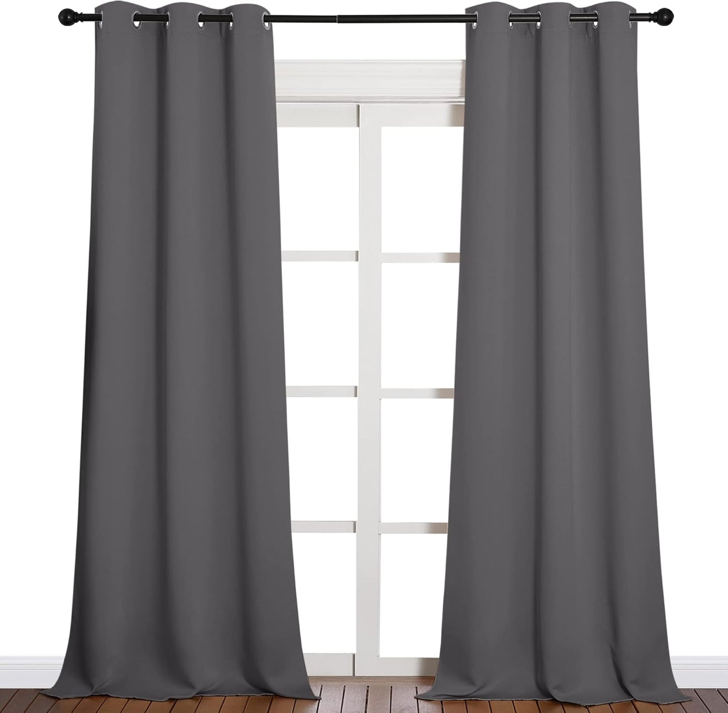 NICETOWN Halloween Pitch Black Solid Thermal Insulated Grommet Blackout Curtains/Drapes for Bedroom Window (2 Panels, 42 inches Wide by 63 inches Long, Black) - Colors E