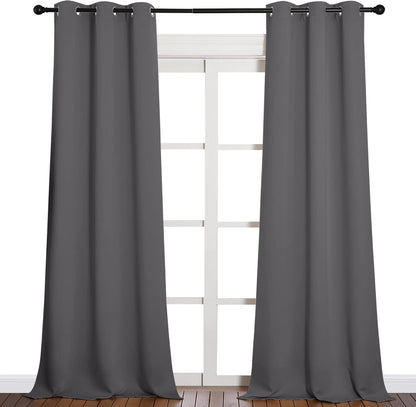 NICETOWN Halloween Pitch Black Solid Thermal Insulated Grommet Blackout Curtains/Drapes for Bedroom Window (2 Panels, 42 inches Wide by 63 inches Long, Black) - Colors E