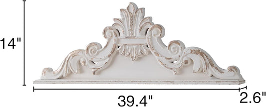 SOFE 39 inch Floral Carved Wall Sculptures French Country Wall Decor, Gorgeous Shabby Chic White Wood Wall Art, Arabesque Over The Door Decor for Farmhouse Living Room Bedroom Entryway Kitchen