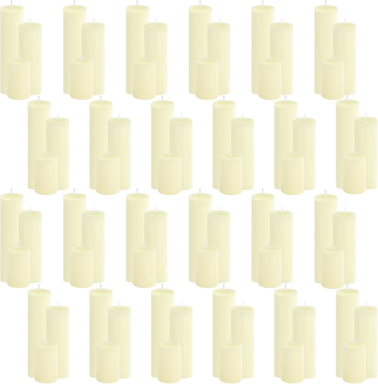 18 Pcs Ivory Pillar Candles Bulk Set，3 Different Lengths 2 x 3/4/6 Inch (6 Each)，Hurricane Candles，Dripless Unscented Smokeless，Gives You a Better Atmosphere When Organizing an Event Party.