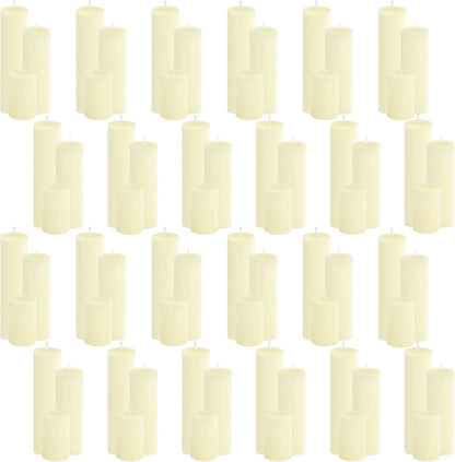 18 Pcs Ivory Pillar Candles Bulk Set，3 Different Lengths 2 x 3/4/6 Inch (6 Each)，Hurricane Candles，Dripless Unscented Smokeless，Gives You a Better Atmosphere When Organizing an Event Party.