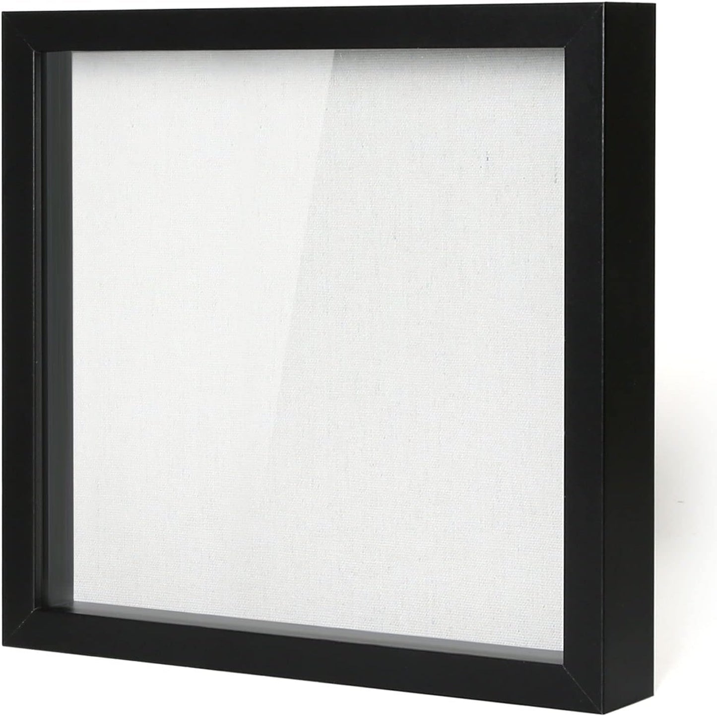 Muzilife 8x8 Shadow Box Picture Frame with Linen Board - Deep Wood & Glass Display Case Ready to Hang Memory Box Baby Sports Memorabilia, Pins, Awards, Medals, Wedding, Tickets and Photos (Black)