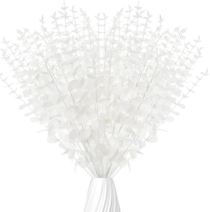Canlierr 100 Pcs Eucalyptus Stems Faux Greenery Artificial Eucalyptus Leaves Decor Greenery Stems Branch for Wedding Centerpiece Flower Bouquet Farmhouse Home (Dark Green)