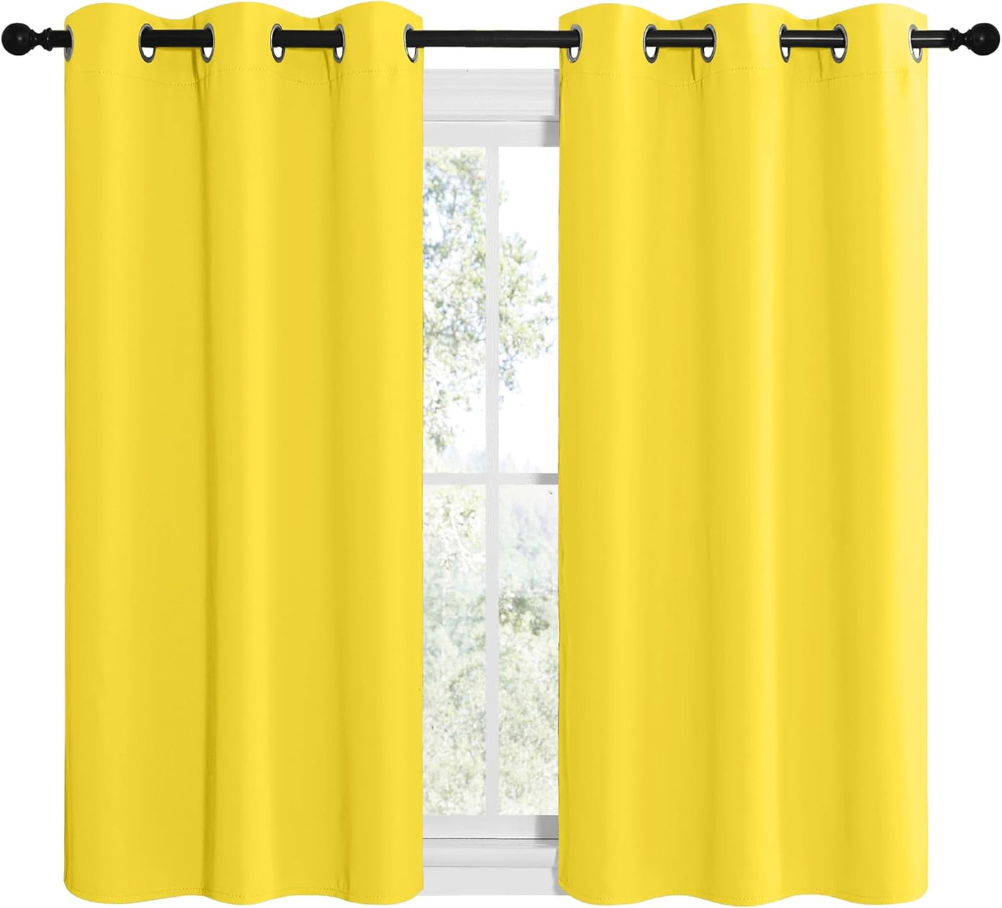 NICETOWN Halloween Pitch Black Solid Thermal Insulated Grommet Blackout Curtains/Drapes for Bedroom Window (2 Panels, 42 inches Wide by 63 inches Long, Black) - Colors C