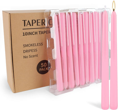 30-Pack 10-Color Taper Candles - 10 Inch Dripless & 10-Hour Burn｜Wedding/Birthday/Home Decor with Premium Wax