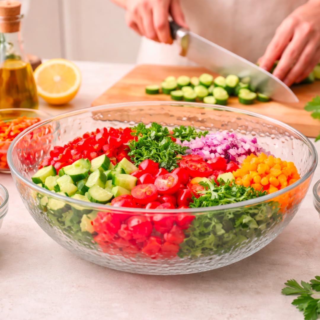 15-Inch Clear Hammered Plastic Bowl – Large Disposable Serving Bowl for Salads, Fruit, Chips & Party Food, Elegant Heavy-Duty Catering Bowl for Events, Buffet, Meal Prep & Everyday Kitchen Use (1)