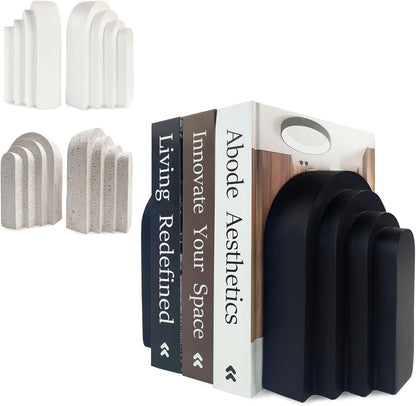 Heavy Duty Book Ends for Shelves, Decorative Book Stopper for Shelves, Resin Decor Bookends for Heavy Books, Modern Home Decor Aesthetic Bookend Aesthetically Pleasing Layered Arch Design, Set of 2