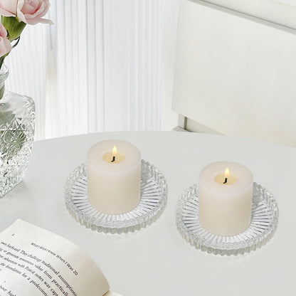 Vixdonos 3.8 Inch Glass Pillar Candle Holder Set Pack 2 Gear Round Plate Serrated Candle Stand for Table Centerpieces,Party, Wedding and Home Decor