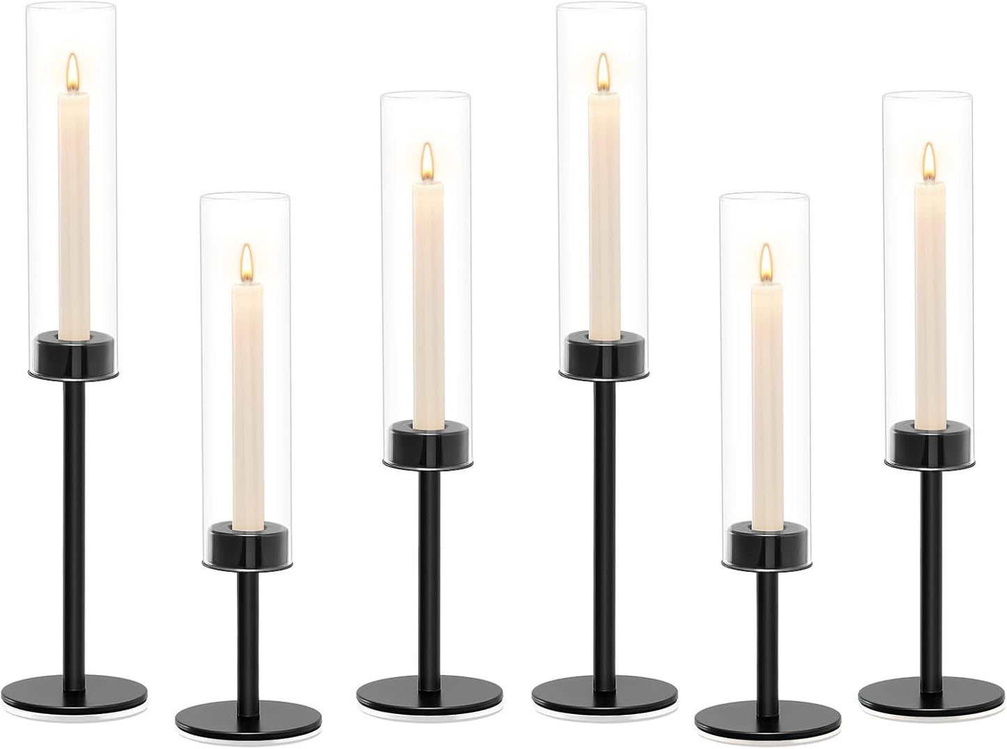Gold Hurricane Candle Holders Set of 6, Tall Metal Windproof Glass Taper Candle Holder for Candlestick, Candle Sticks Decor, Table Centerpieces for Wedding, Candlelit Dinner Party Fireplace Decoration
