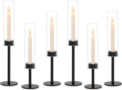 Gold Hurricane Candle Holders Set of 6, Tall Metal Windproof Glass Taper Candle Holder for Candlestick, Candle Sticks Decor, Table Centerpieces for Wedding, Candlelit Dinner Party Fireplace Decoration