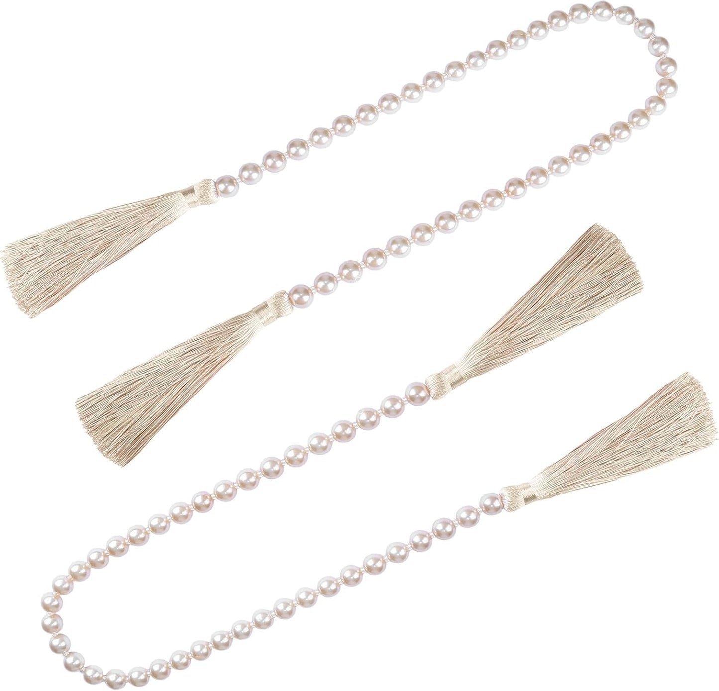 34 Inch Pearl Glass Bead Garland with Tassels - Elegant Boho Table Decor, Fringe Wall Hanging for Wedding, Party, Farmhouse Rustic Prayer Bead Home Decoration(1 Pack,Gold)