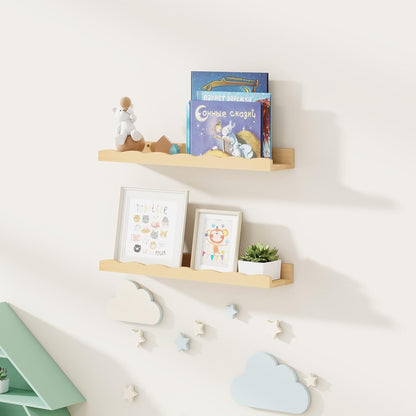 Fun Memories Picture Ledge Shelf for Wall, 24 inch Pine Wood Nursery Book Shelves Set of 2- Wall Book Shelves for Kids Room, Home Decor - Kitchen Spice-White