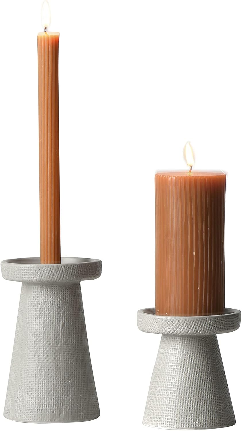 Main + Mesa Stoneware Pillar & Taper Candle Holders, Set of 2