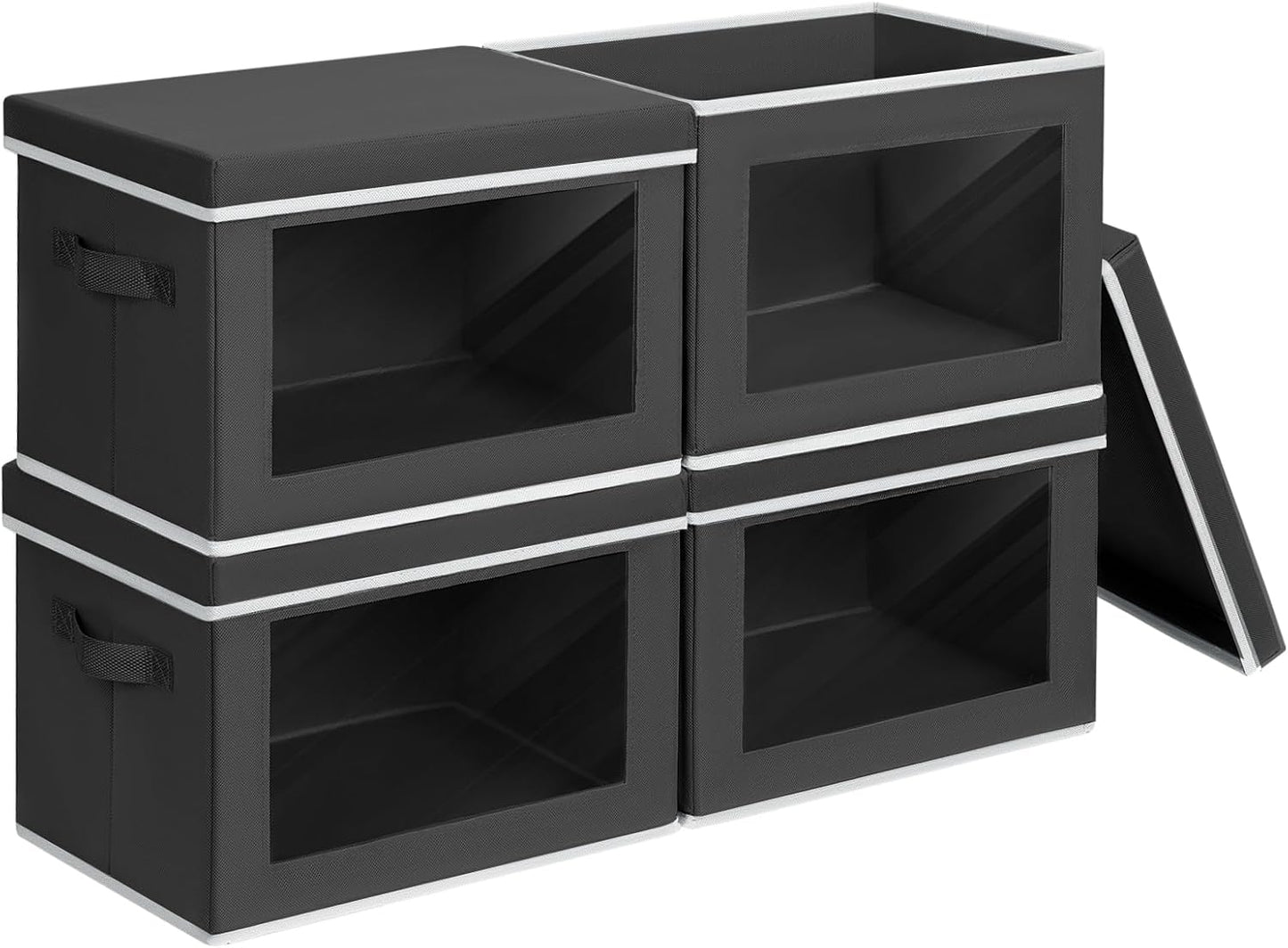 Homsorout Storage Bins with Lids - Fabric Closet Storage Bins with Window, Collapsible Baskets for Shelves 4 Pack, Home Decorative Boxes for Clothes, Closet, Office, Grey