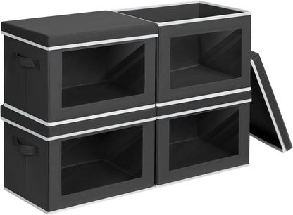 Homsorout Storage Bins with Lids - Fabric Closet Storage Bins with Window, Collapsible Baskets for Shelves 4 Pack, Home Decorative Boxes for Clothes, Closet, Office, Grey