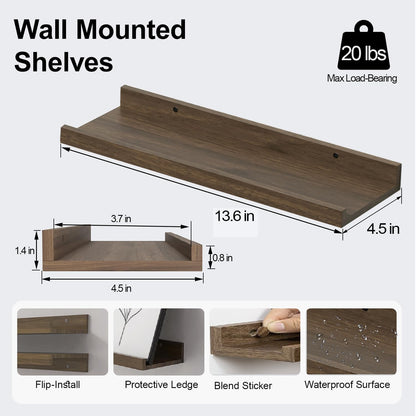 White Floating Shelves for Wall Decor, Wall Mounted Wood Storage Shelf for Bedroom, Living Room, Bathroom, Kitchen, Nursery, Display Picture Ledge Shelf with Lip Set of 2-14 Inches, White